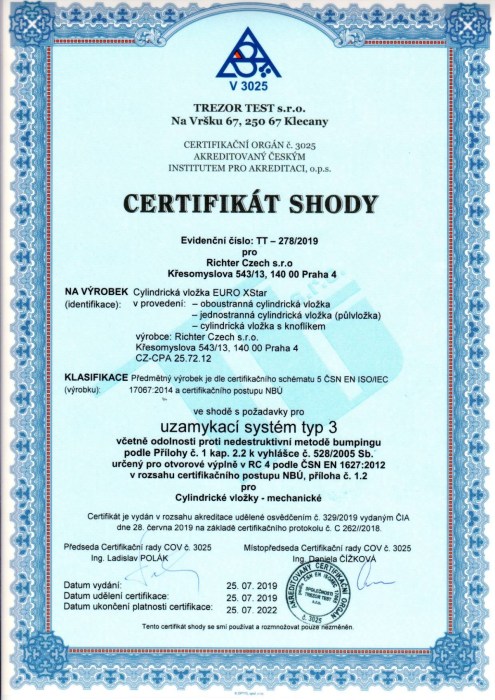 Bezpečnotní vložka Euro XStar EXR.30/60.NI